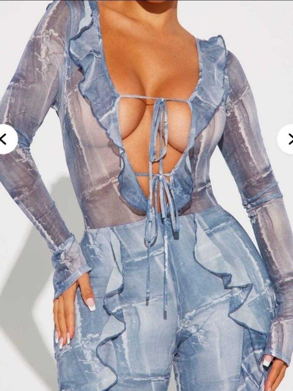 Fashion Nova Most Popular Mesh Jumpsuit Blue Combo / Size M